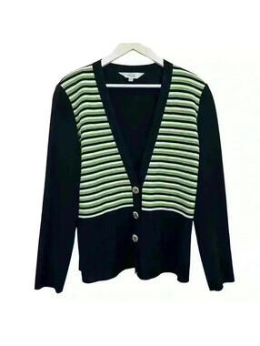 Misook Women’s Striped Button Down Cardigan Size M